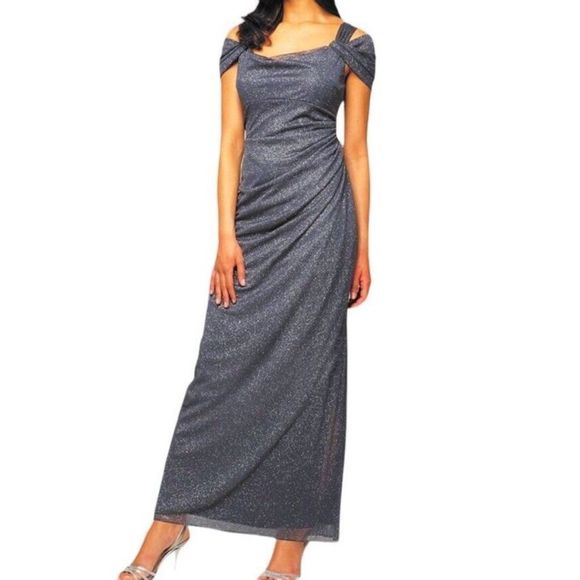 Alex Evenings Dresses & Skirts - Alex Evenings 6 Small Dress Sexy Sparkly Evening Maxi Ruched Lined Gray